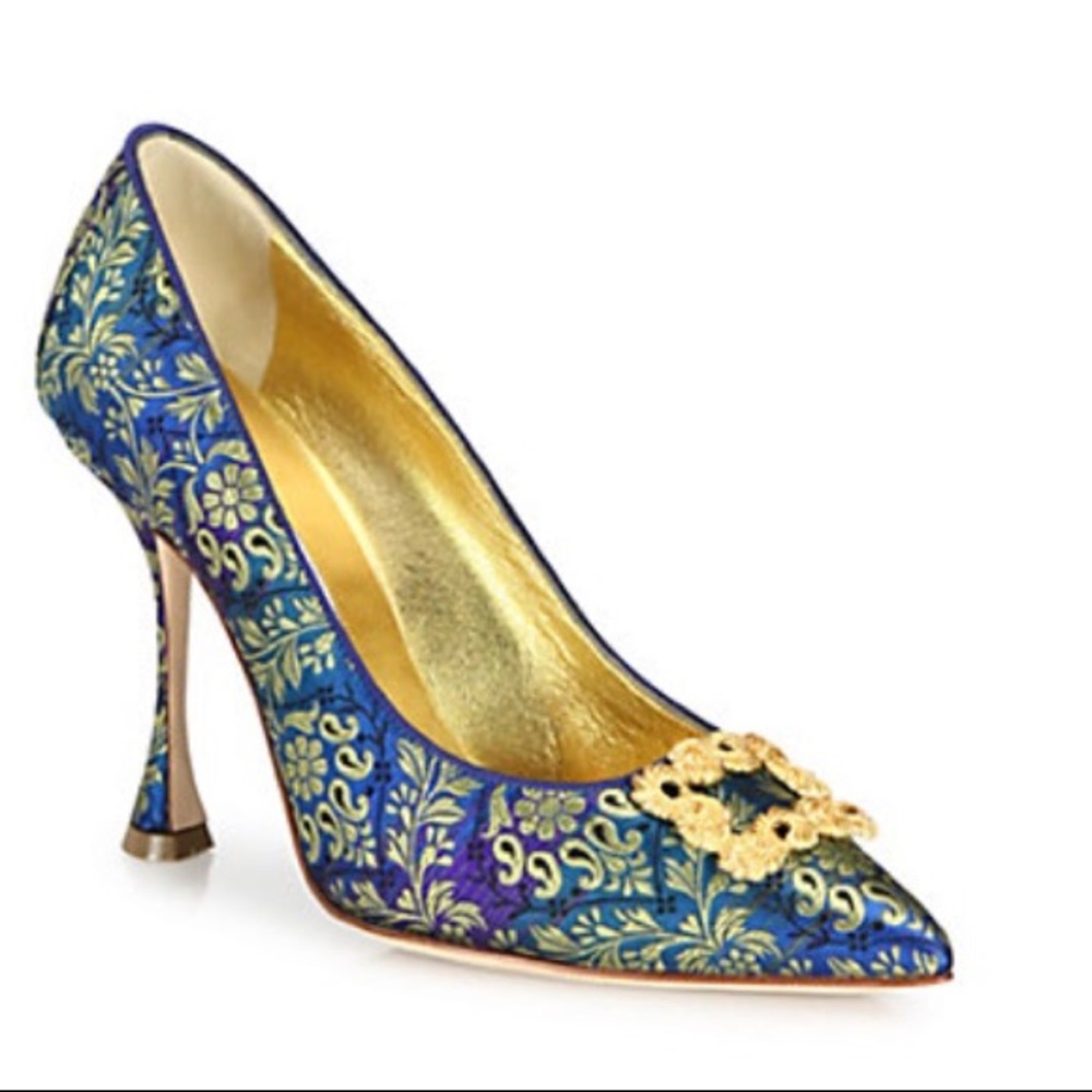 Manolo Blahnik Tradimod Embroidered Silk Pumps